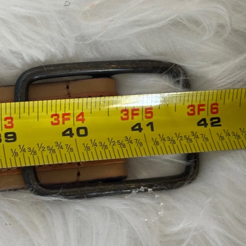 Linea‎ Pelle 230800 Tan Brown Striped Leather Belt Size 34 Antique Brass Buckle